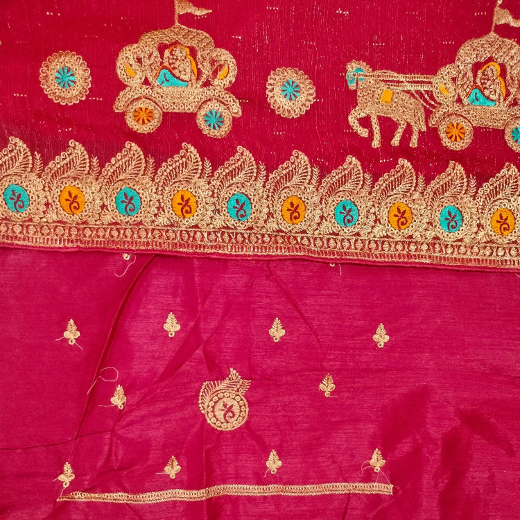 Pinkish Red Shimmer Saree