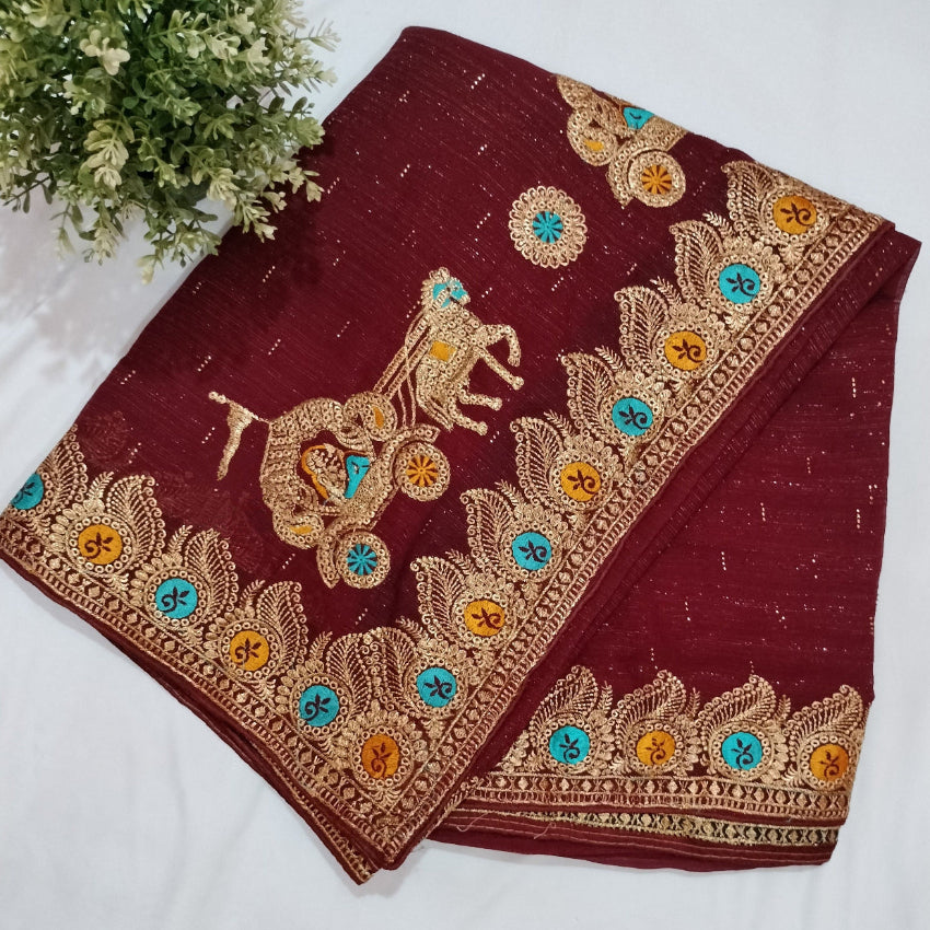 Maroon Shimmer Embroidery Saree