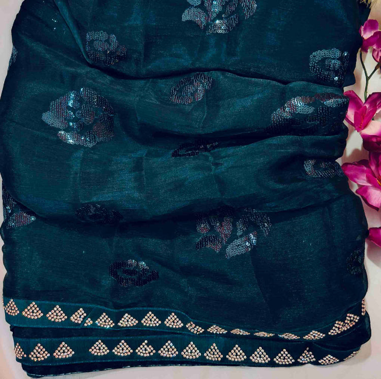 Midnight Blue Sequin Saree