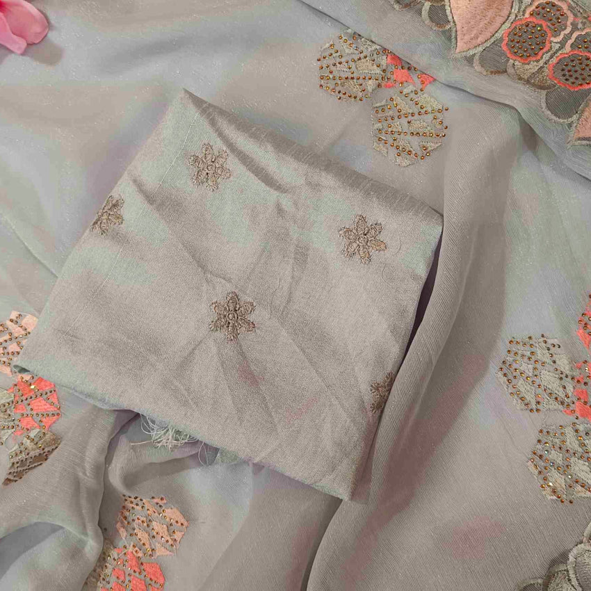 Shimmer Grey Embroidery Saree