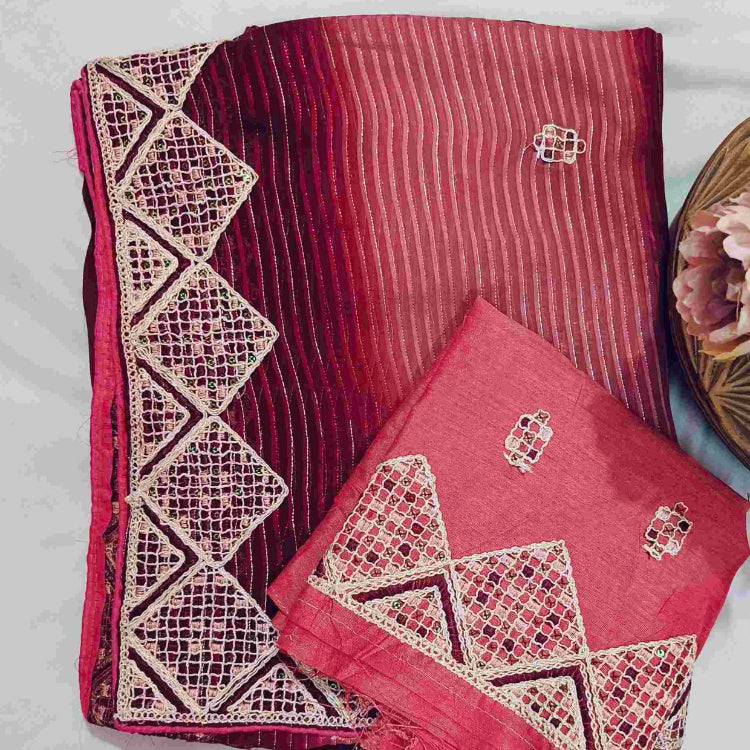 Maroon Georgette Embroidery Saree