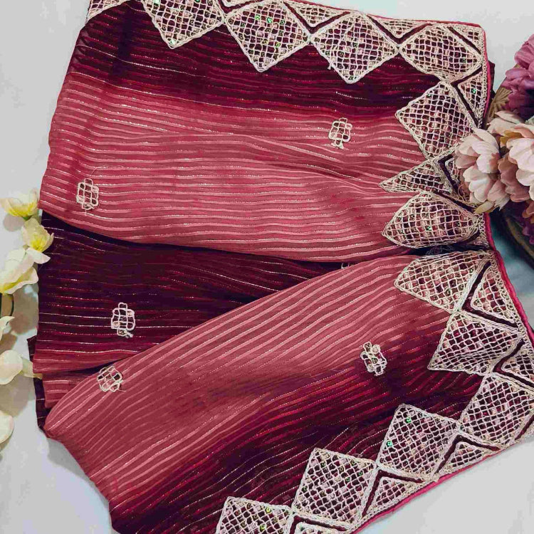 Maroon Georgette Embroidery Saree