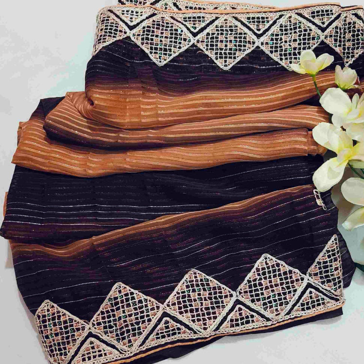 Brown Georgette Embroidery Saree