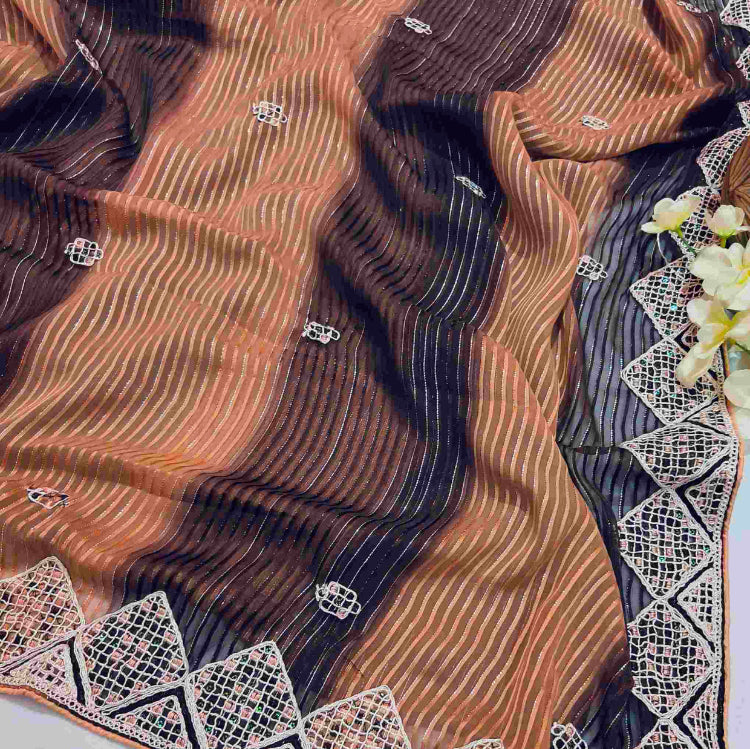 Brown Georgette Embroidery Saree