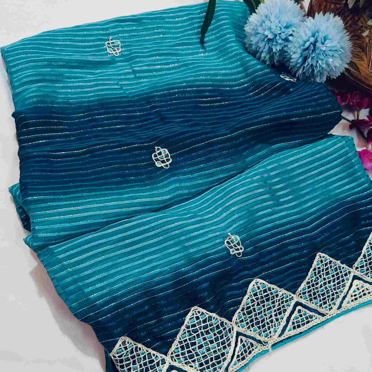 Blue Georgette Embroidery Saree