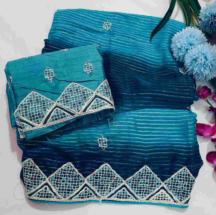 Blue Georgette Embroidery Saree