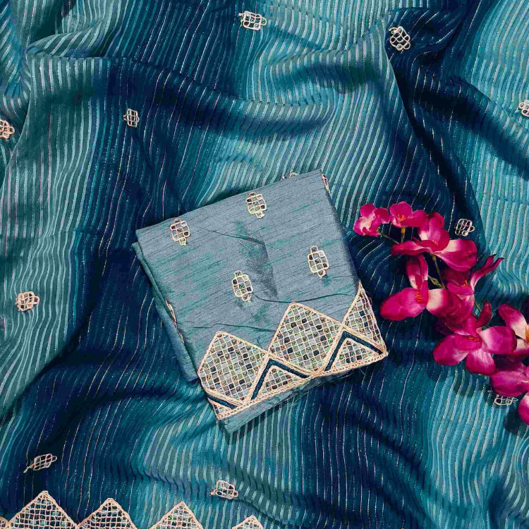 Blue Georgette Embroidery Saree