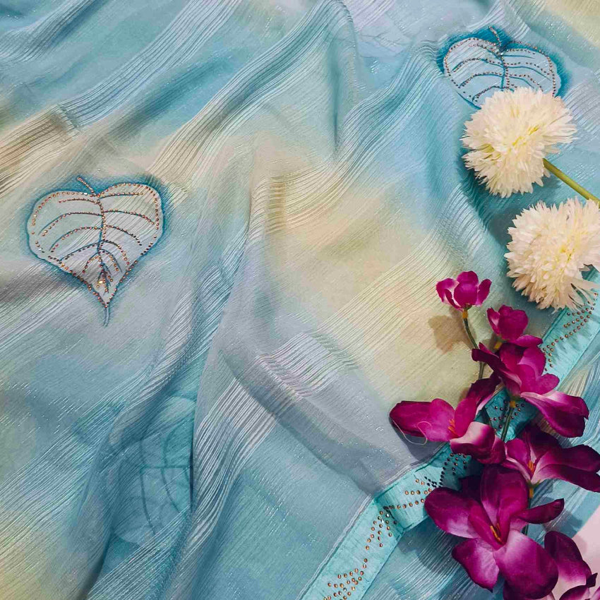 Chiffon Printed Blue Saree