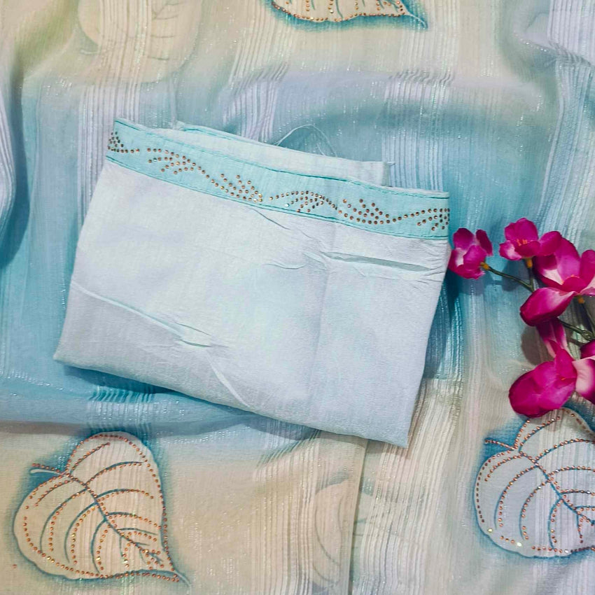 Chiffon Printed Blue Saree