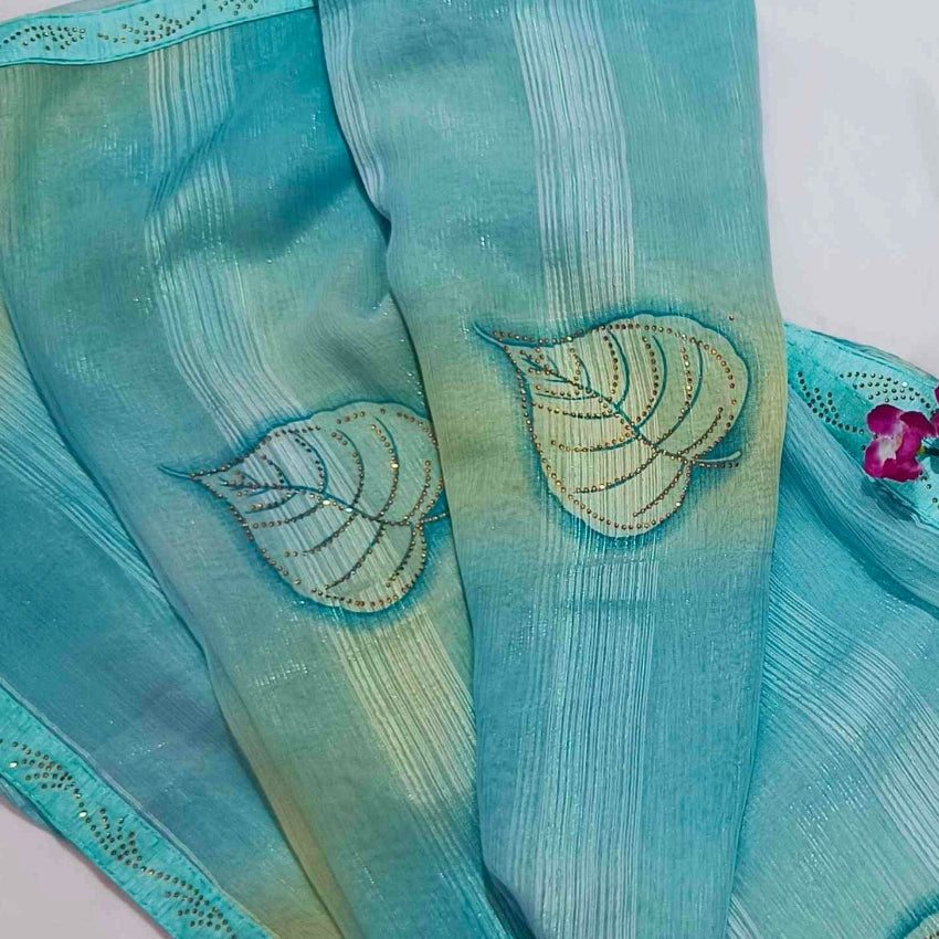 Chiffon Printed Blue Saree