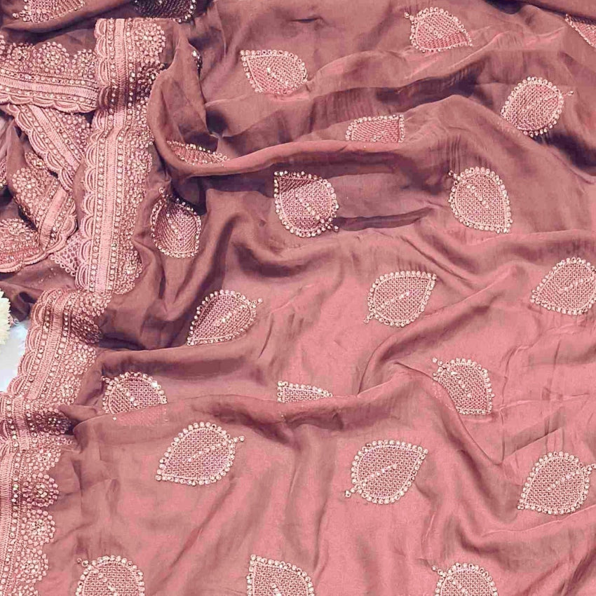 Pastel Peach Stone Work Saree
