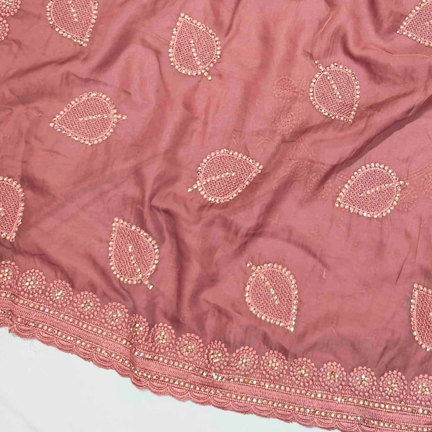 Pastel Peach Stone Work Saree