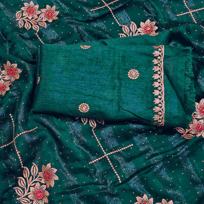 Green Shimmer Embroidered Saree