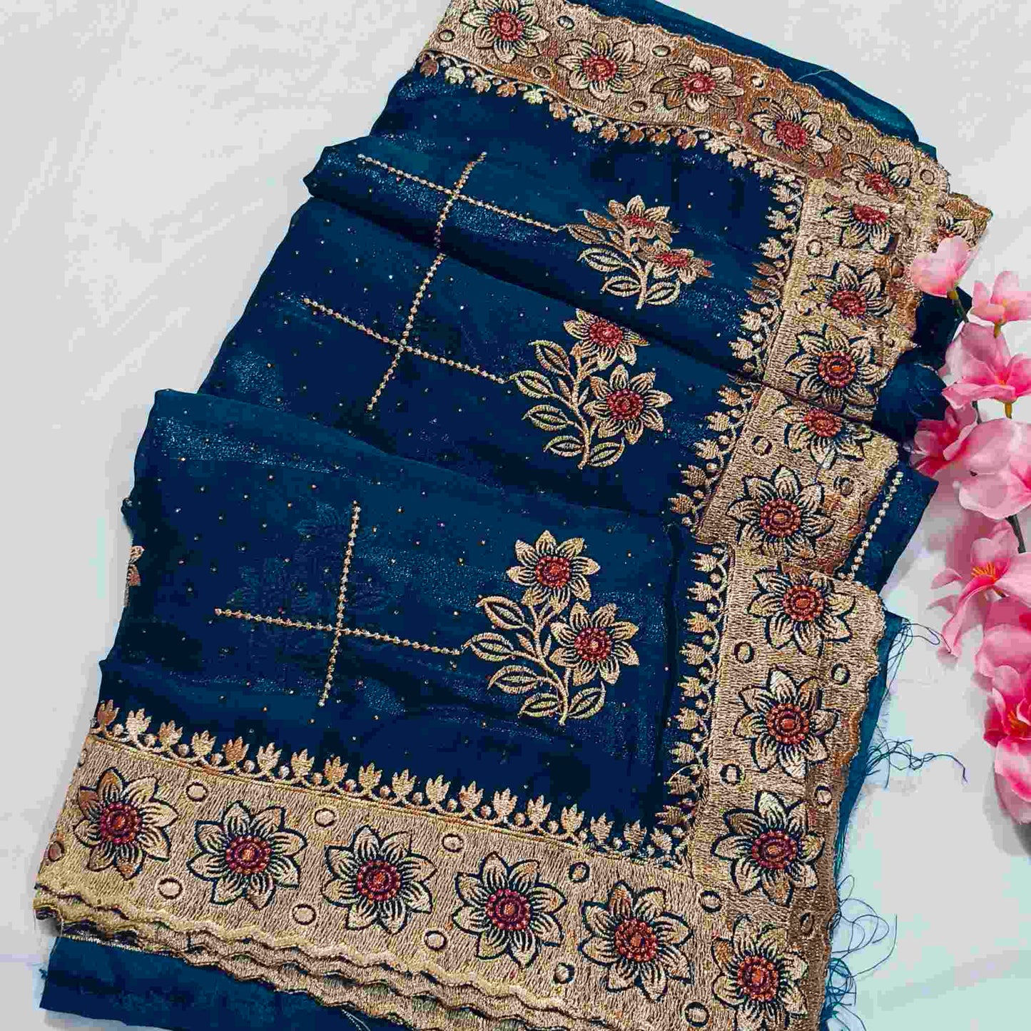 Blue Shimmer Embroidered Saree