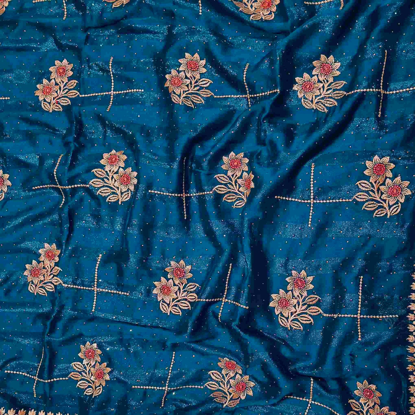 Blue Shimmer Embroidered Saree