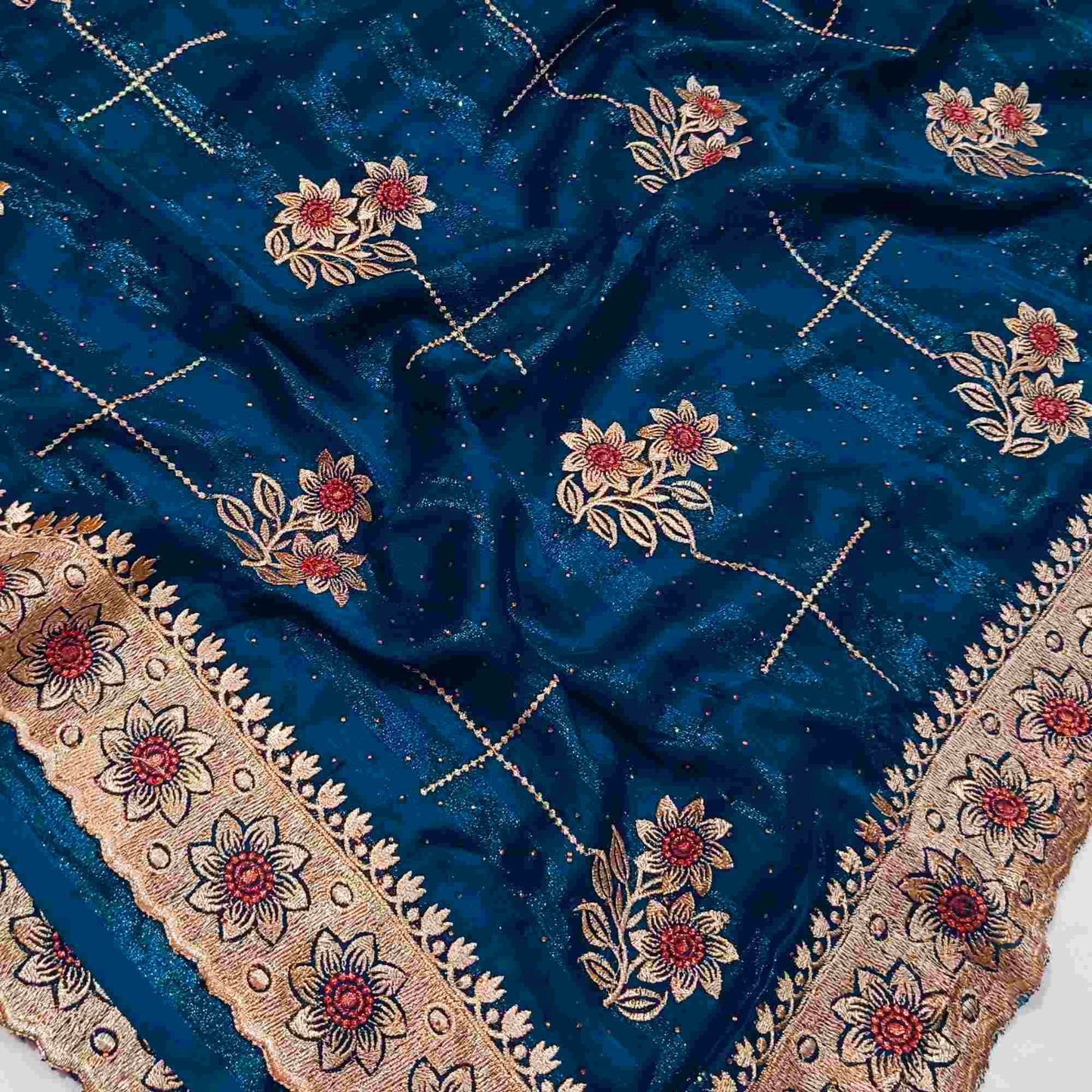 Blue Shimmer Embroidered Saree