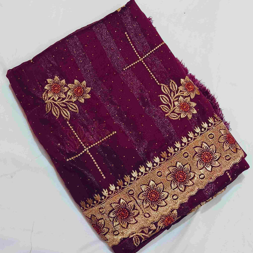 Magenta Shimmer Embroidered Saree