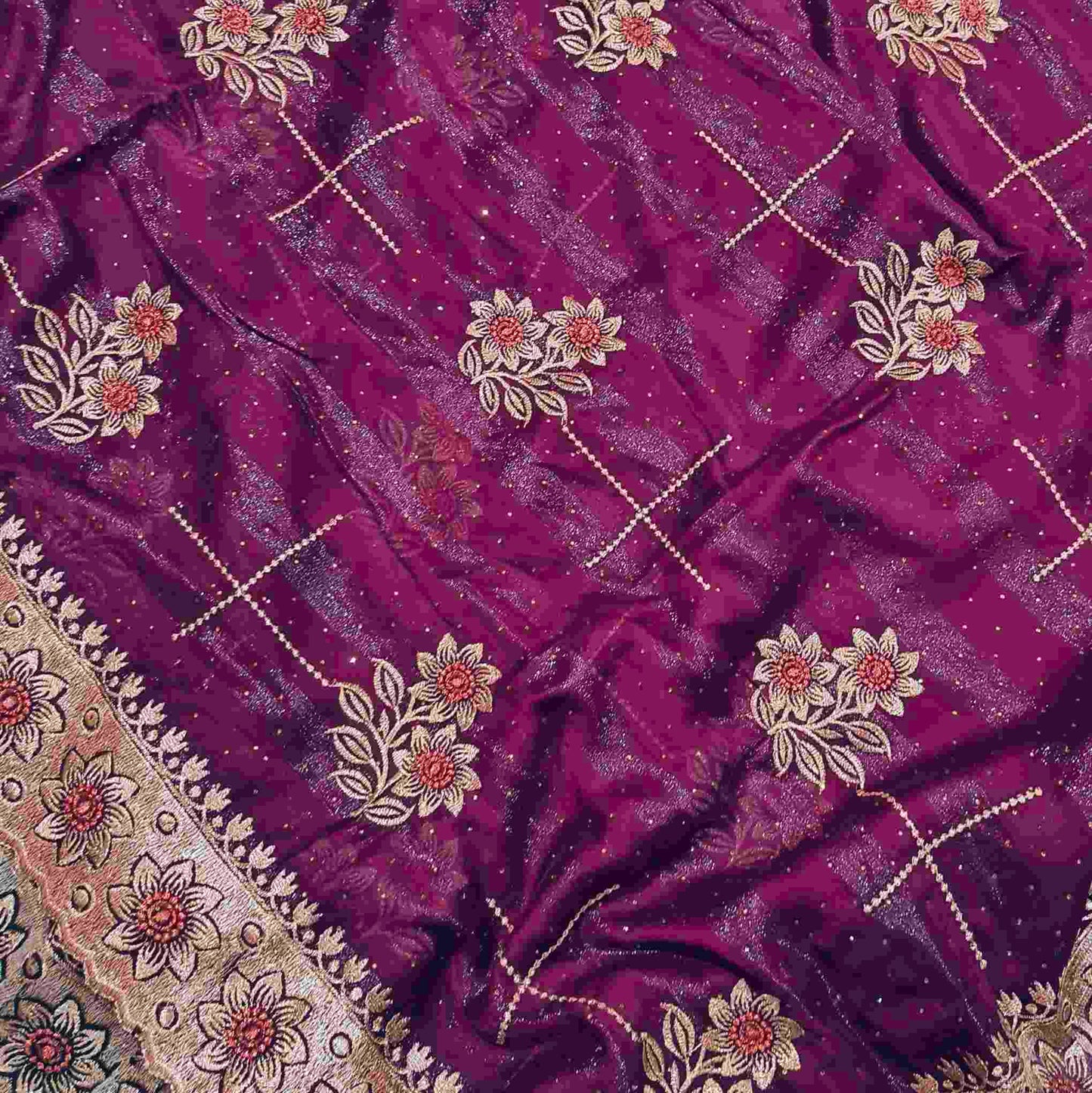 Magenta Shimmer Embroidered Saree