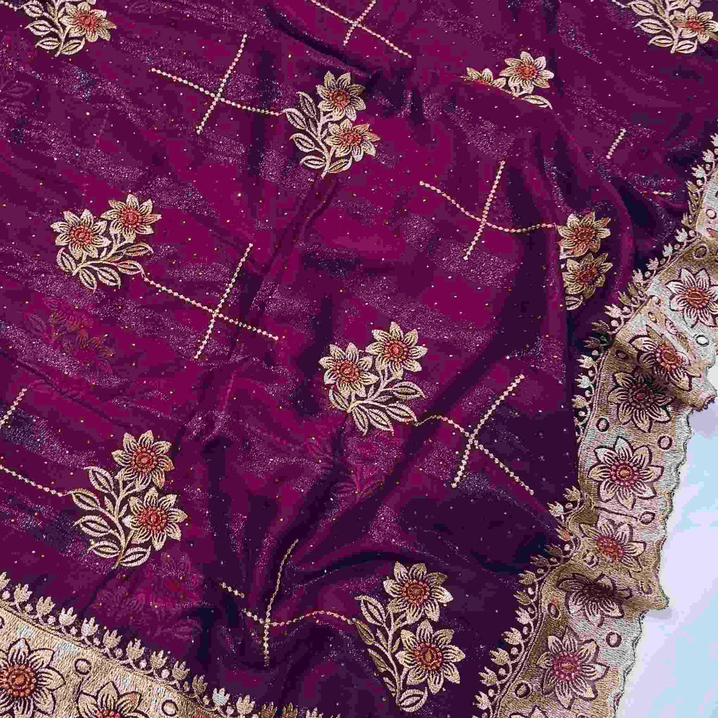 Magenta Shimmer Embroidered Saree