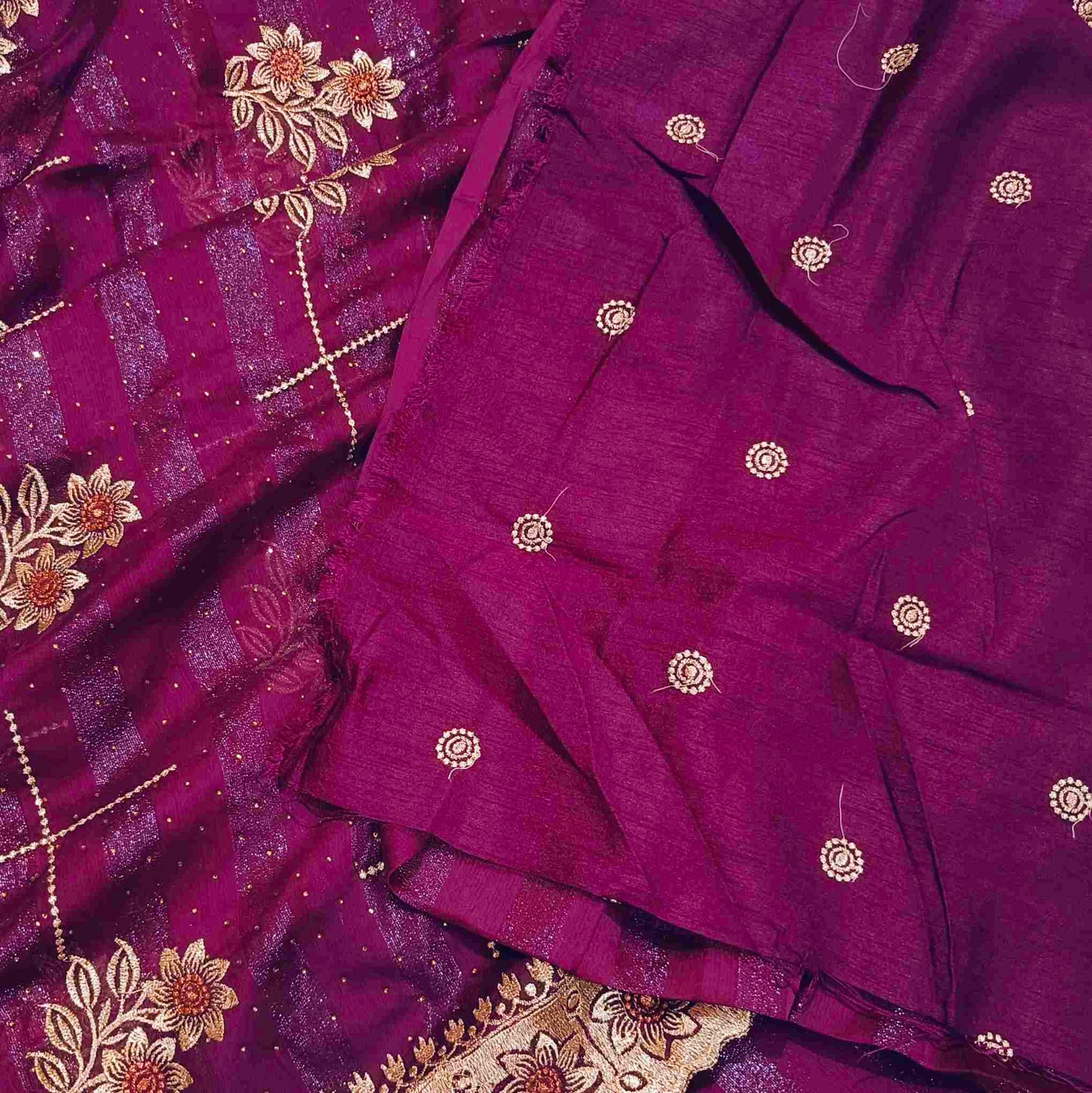 Magenta Shimmer Embroidered Saree