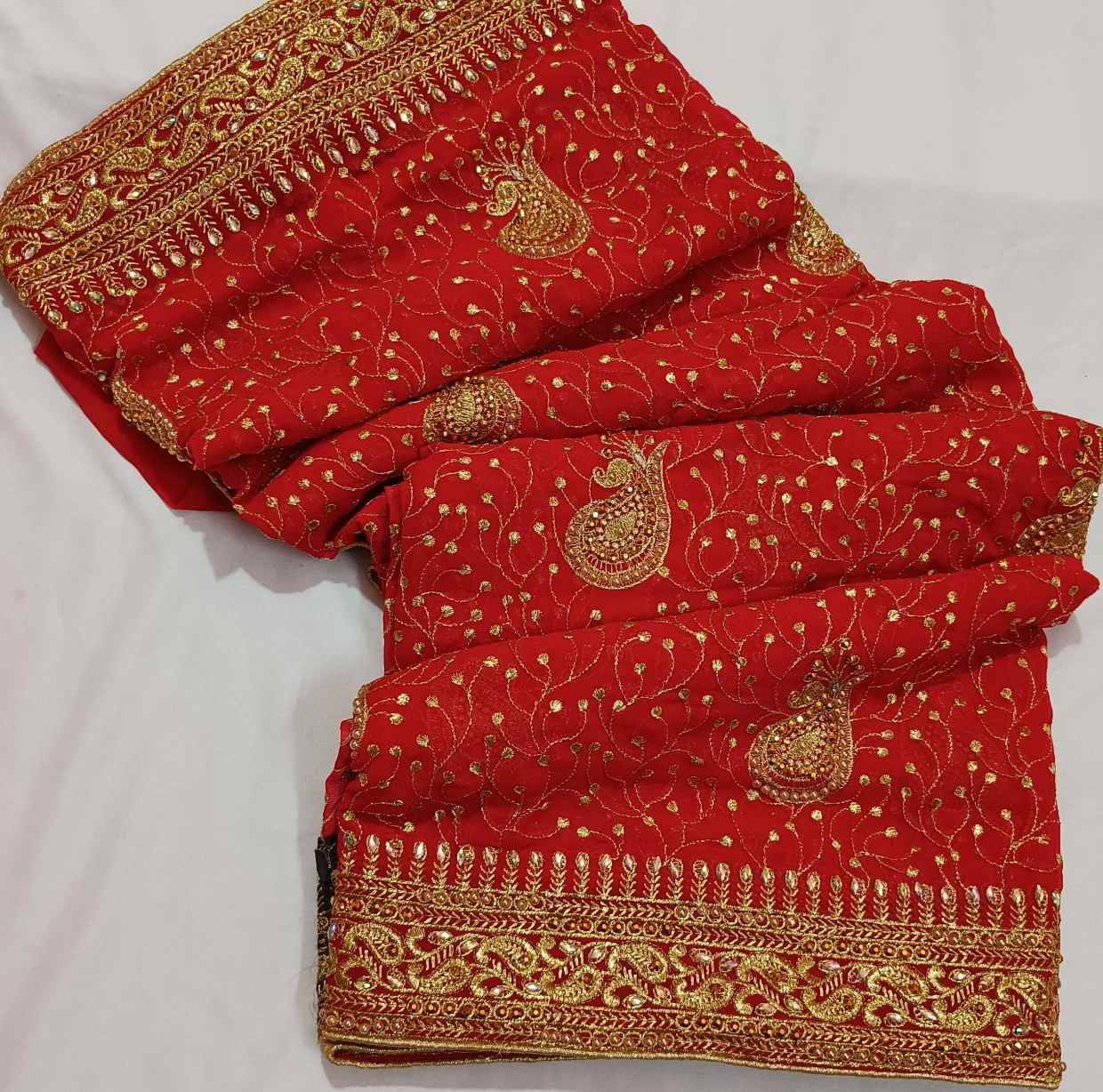 Red Georgette Embroidery Saree