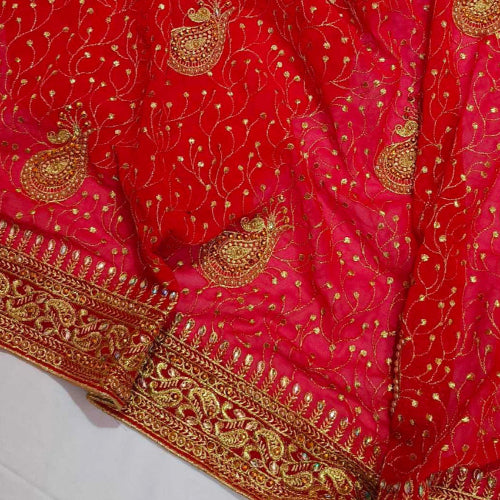 Red Georgette Embroidery Saree