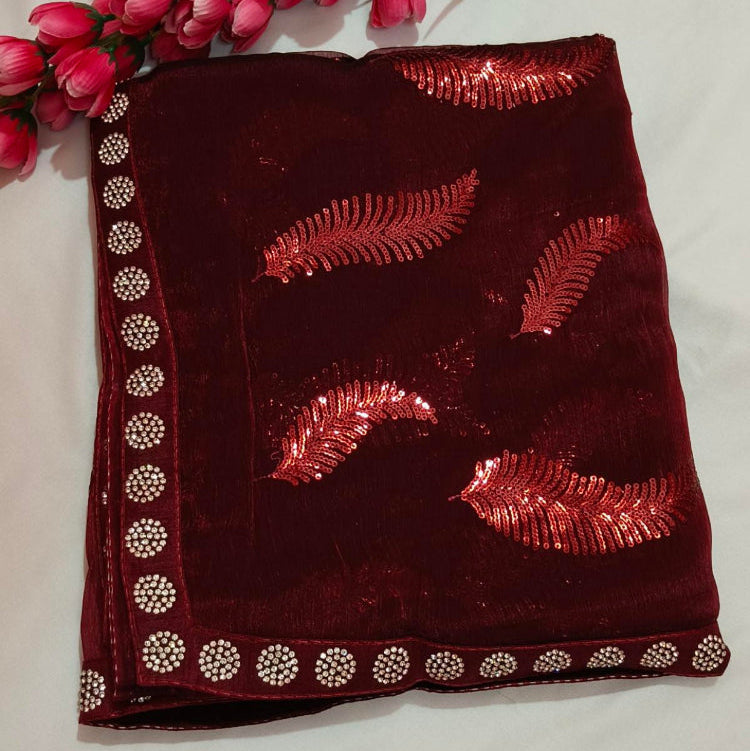 Jimmychoo Maroon Sequin Saree