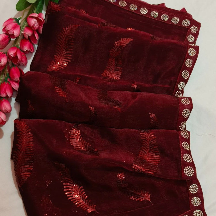 Jimmychoo Maroon Sequin Saree