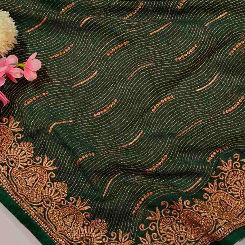 Shimmer Dark Green Saree