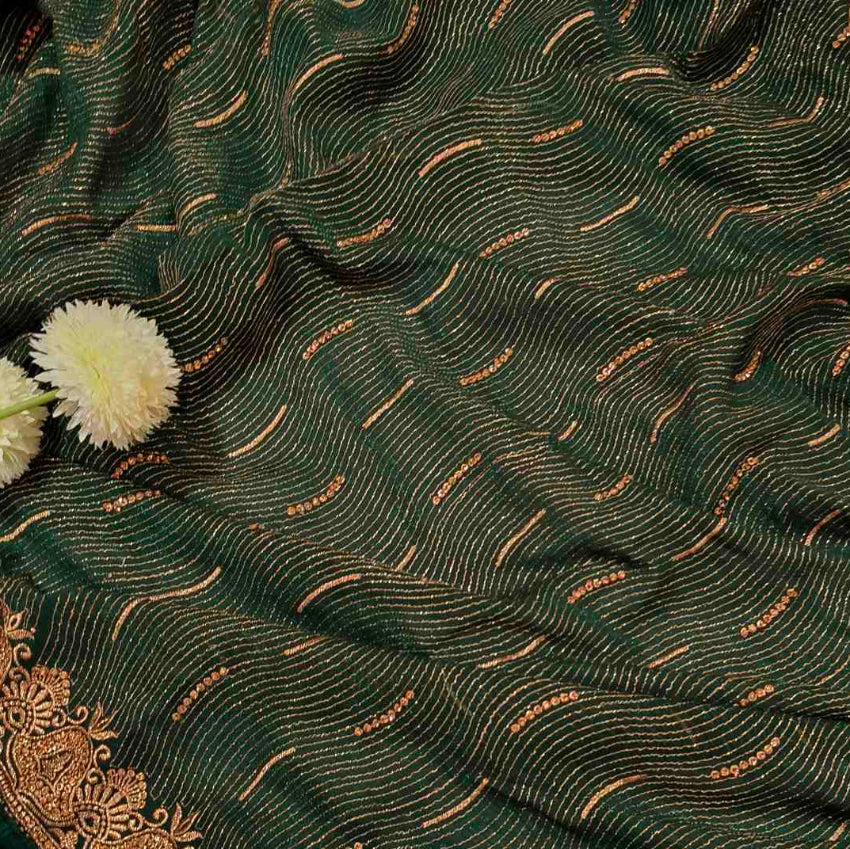 Shimmer Dark Green Saree