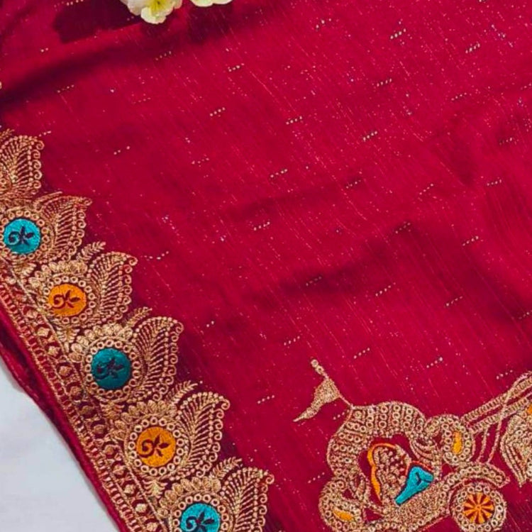 Pinkish Red Shimmer Saree