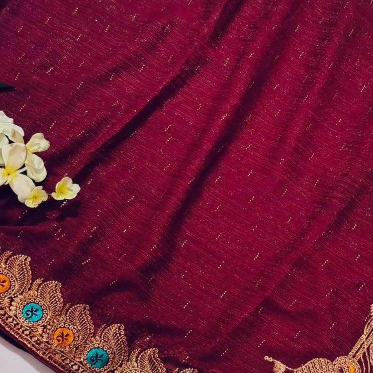 Maroon Shimmer Embroidery Saree