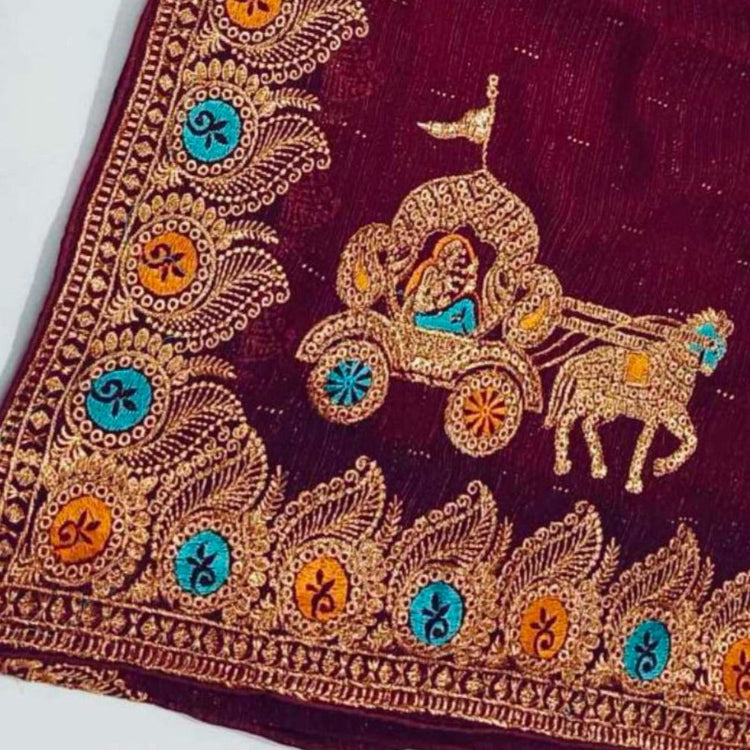 Maroon Shimmer Embroidery Saree