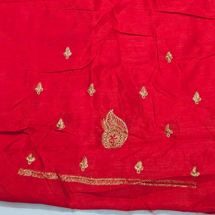 Red Chiffon Shimmer Embroidery Saree