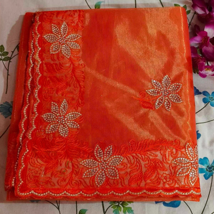 Shimmer Orange Embroidery Saree