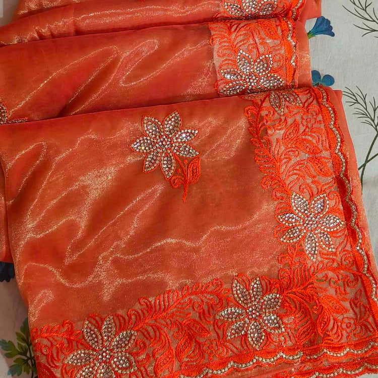 Shimmer Orange Embroidery Saree
