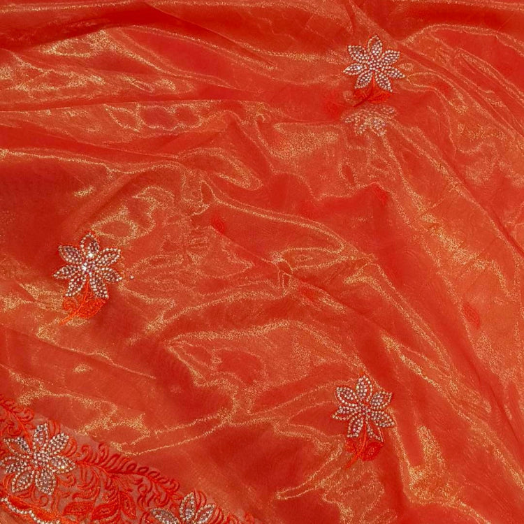 Shimmer Orange Embroidery Saree