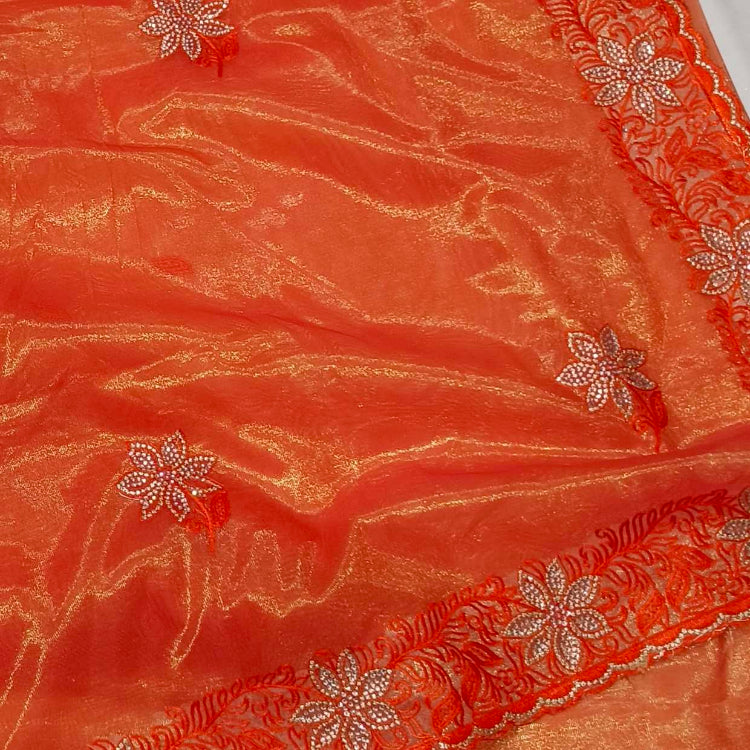 Shimmer Orange Embroidery Saree