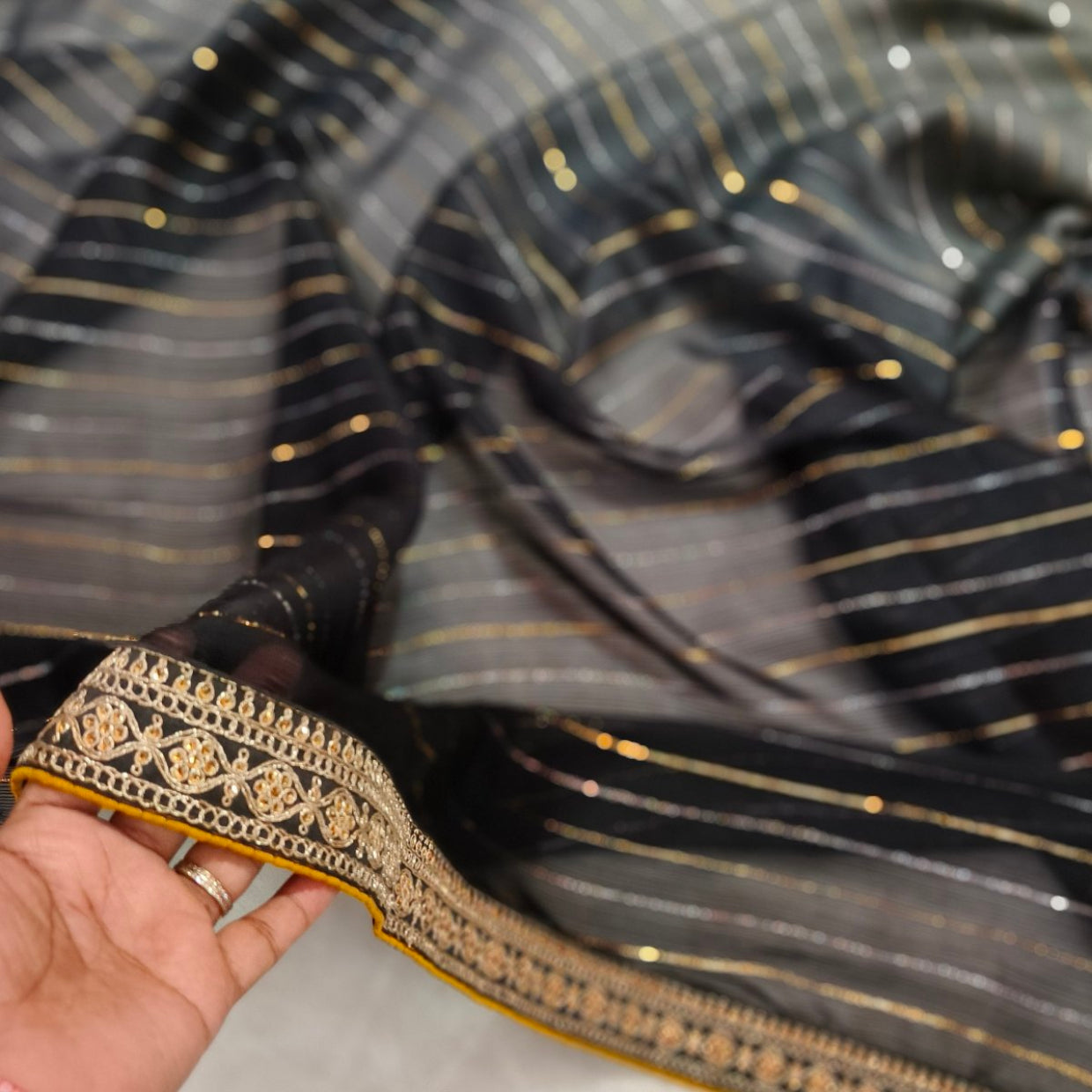 Black Grey Chiffon Saree