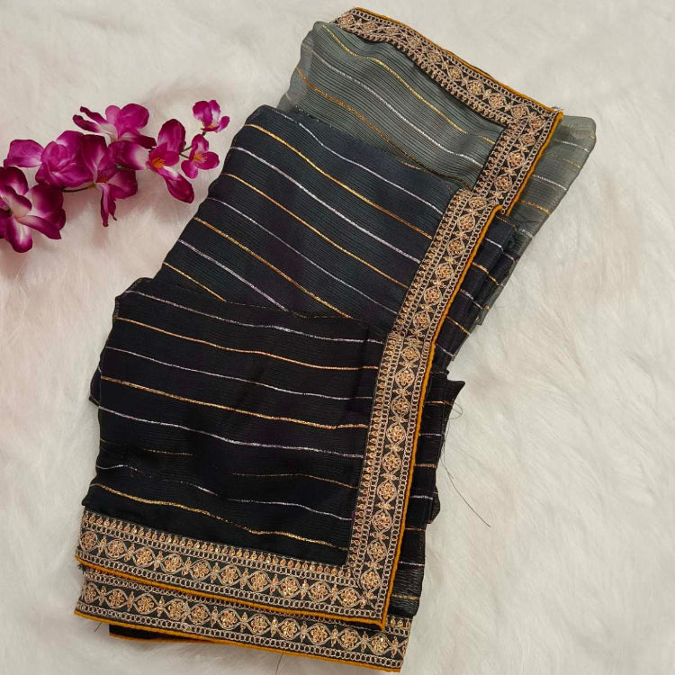 Black Grey Chiffon Saree
