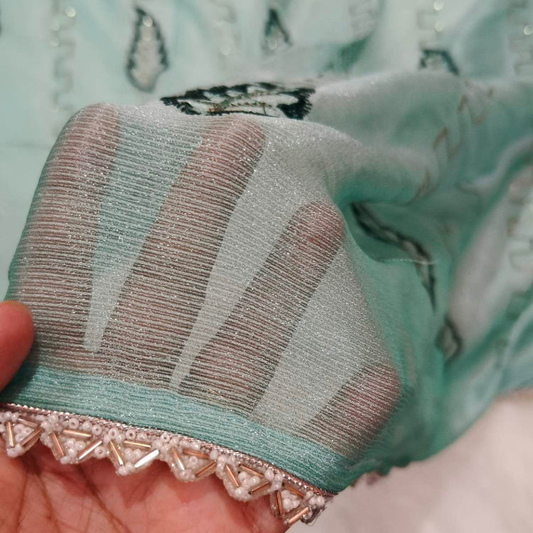 Pastel Sea Green Shimmer Saree