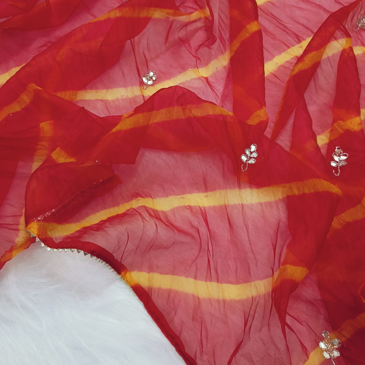 Red Lehariya Organza Saree