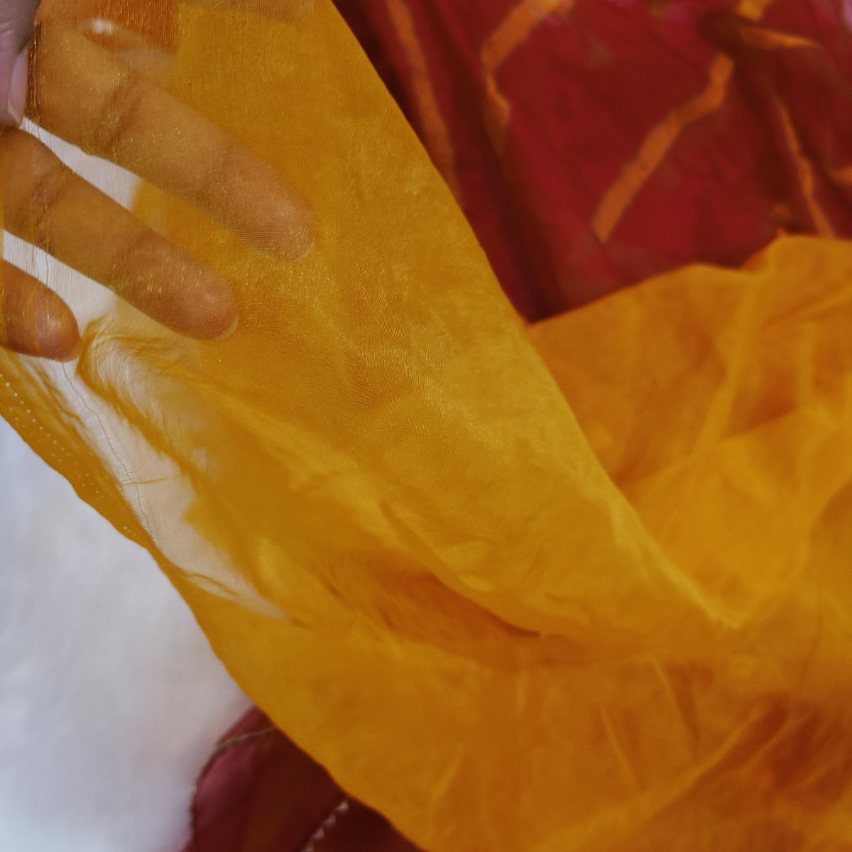 Red Lehariya Organza Saree