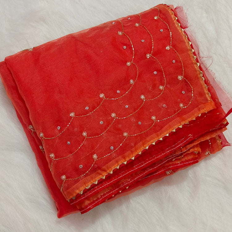 Orange Organza Saree