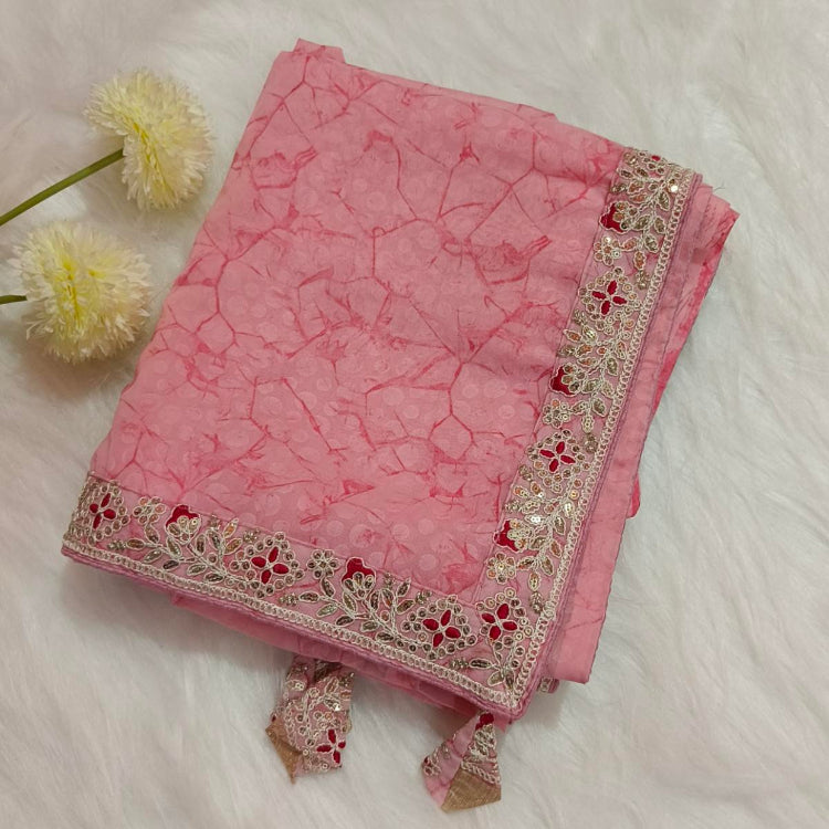 Pink Georgette Saree