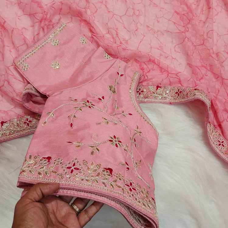 Pink Georgette Saree