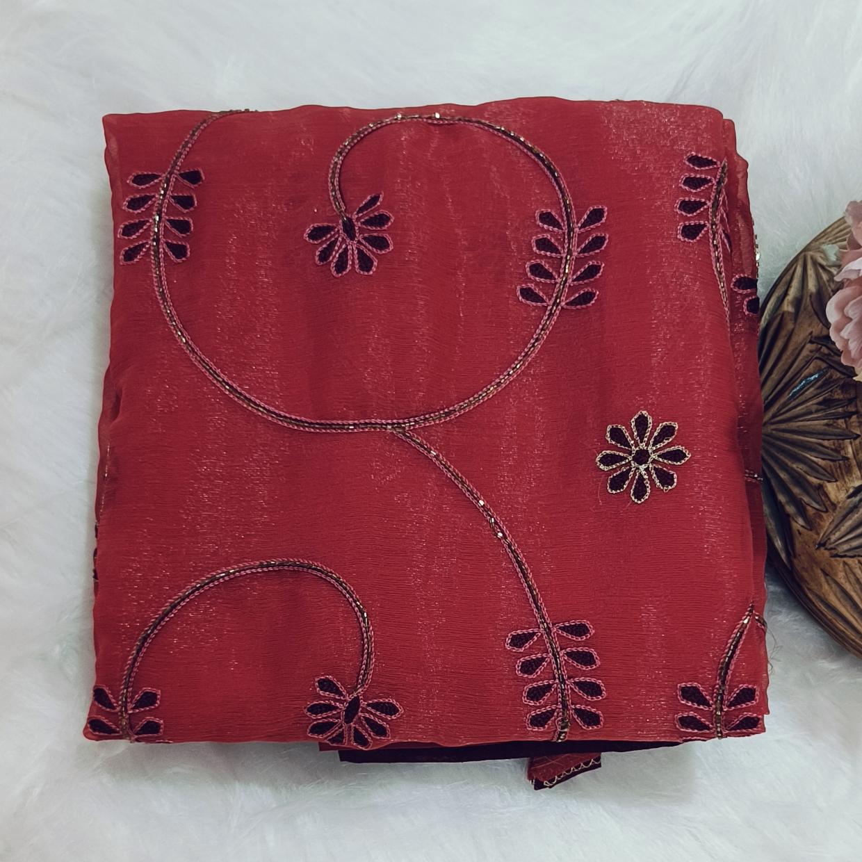 Pastel Red Shimmer Saree