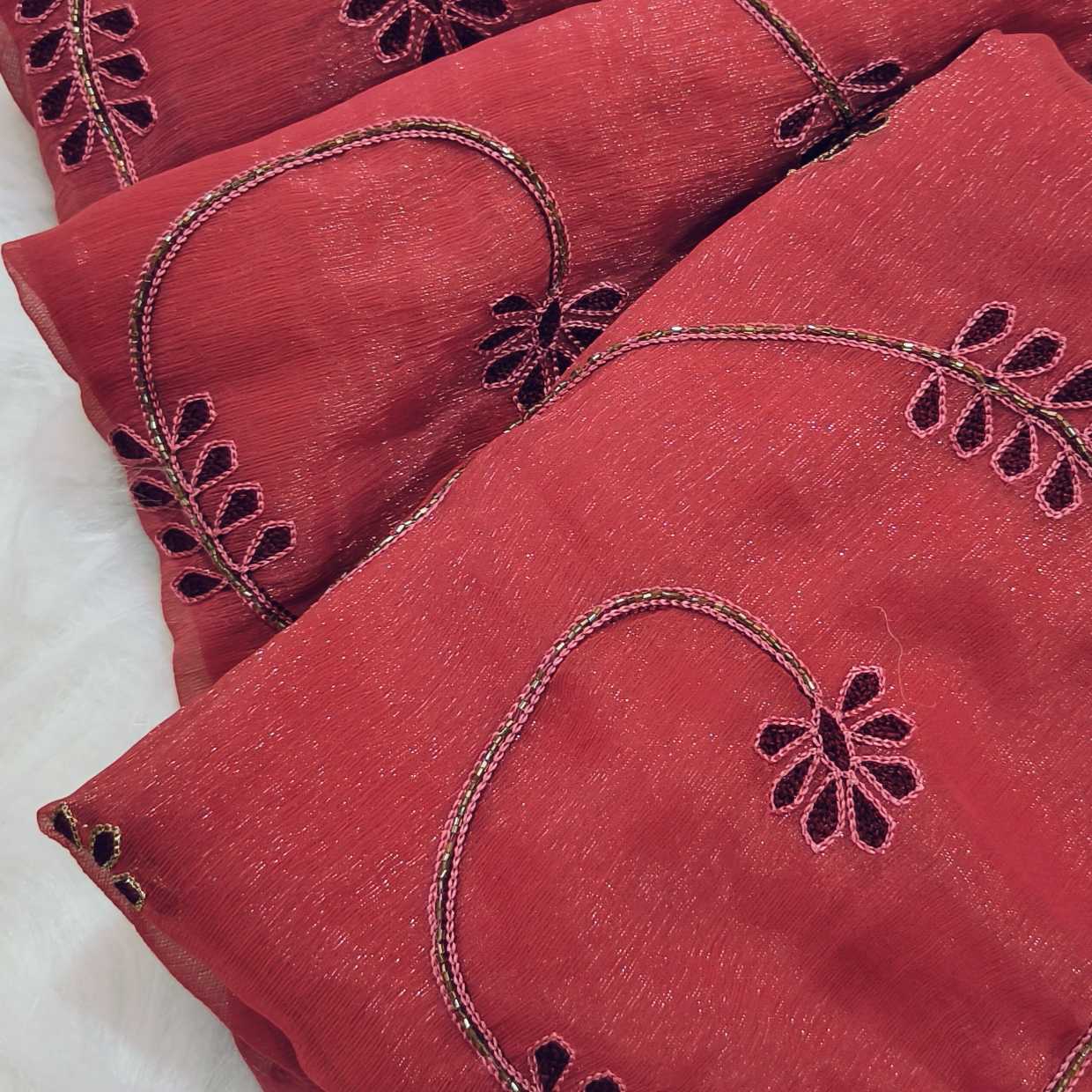 Pastel Red Shimmer Saree
