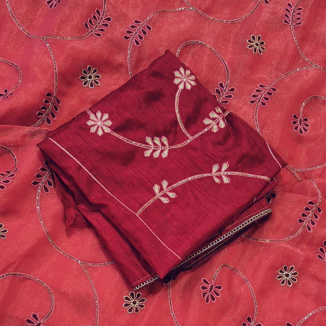 Pastel Red Shimmer Saree