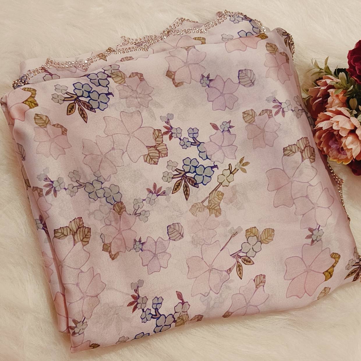 Lavender Printed Stone Work Saree